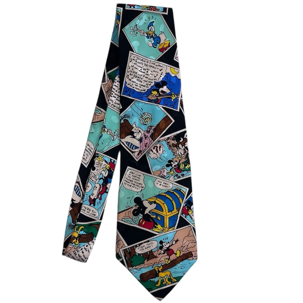 Disney Store Silk Tie Vintage Mickey Minnie Donald Pluto Cartoon Strip Design